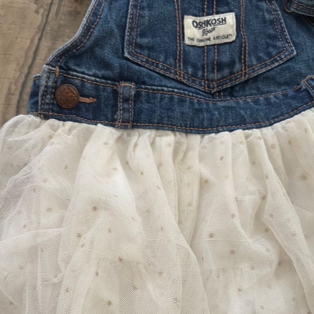 OshKosh B'gosh Blue Denim Dress with Cream Tulle 18 month - Picture 5 of 6